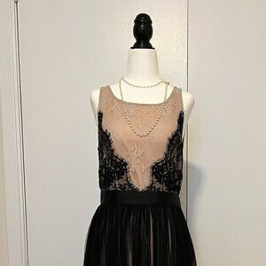Sheer Nude & Black Lace Peplum Top – Vintage Romance with a Modern Edge